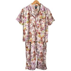 CYNTHIA ROWLEY Short Sleeved Floral Butterfly Pajama Pant Set Size M Pink Boho